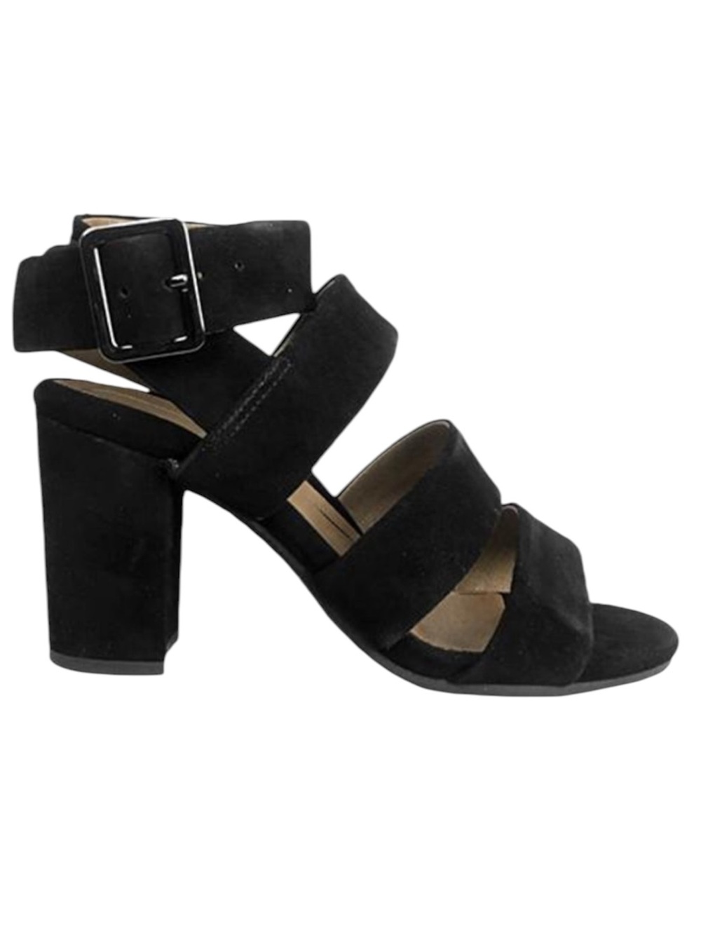 Vionic Blaire Sandal Black Suede Ankle Strap Block Heel Sandals Sz 7/1/2